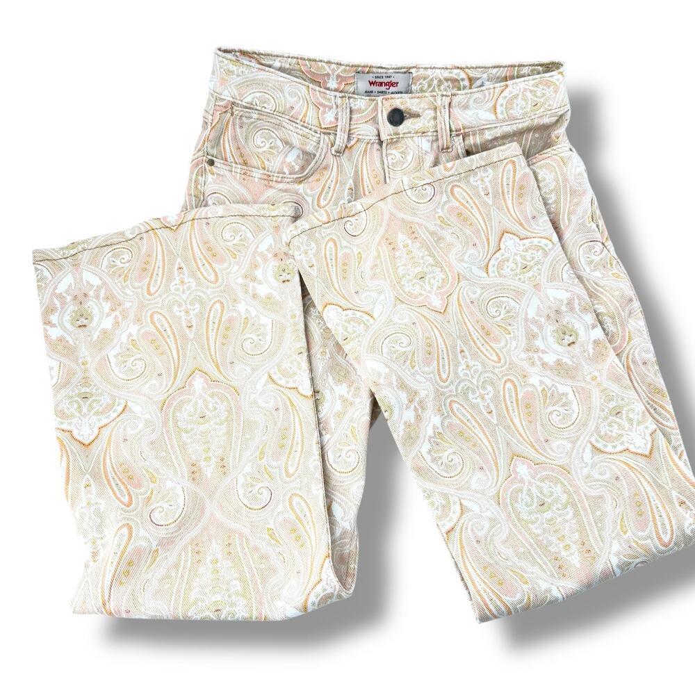 NWT Wrangler Fierce Flare Paisley Printed High Rise Jeans Size 2x32 Boho Retro